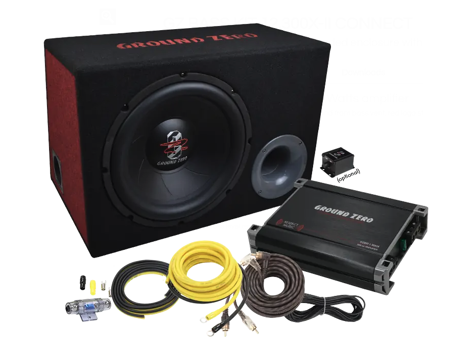 Komplet subwoofer in ojačevalec Ground Zero GZBASSKIT 12.300X-II + kabli